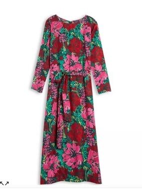 Vineyard Vines Long Sleeve Floral Maxi Dress in Pink, Red & Green